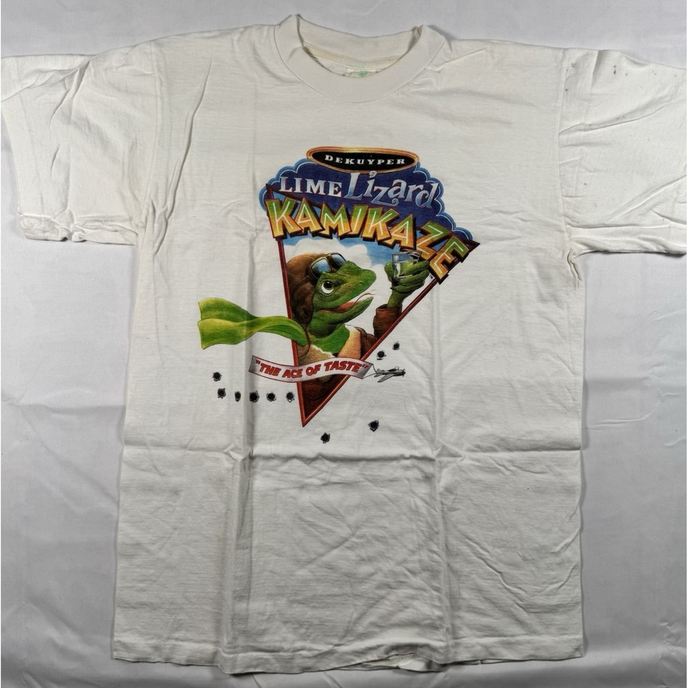 Vintage 90s DeKuyper Lime Lizard Kamikaze Promo T Shirt White Single Stitch Sz L